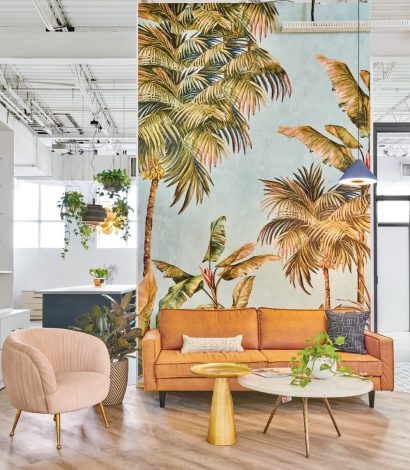 amazing waiting area with custom wall cover