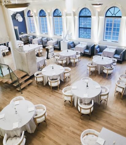 second floor view of custom dining room