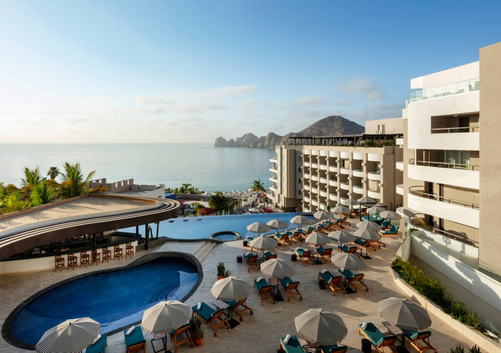 aerial view of infinity pool overseeing the sea